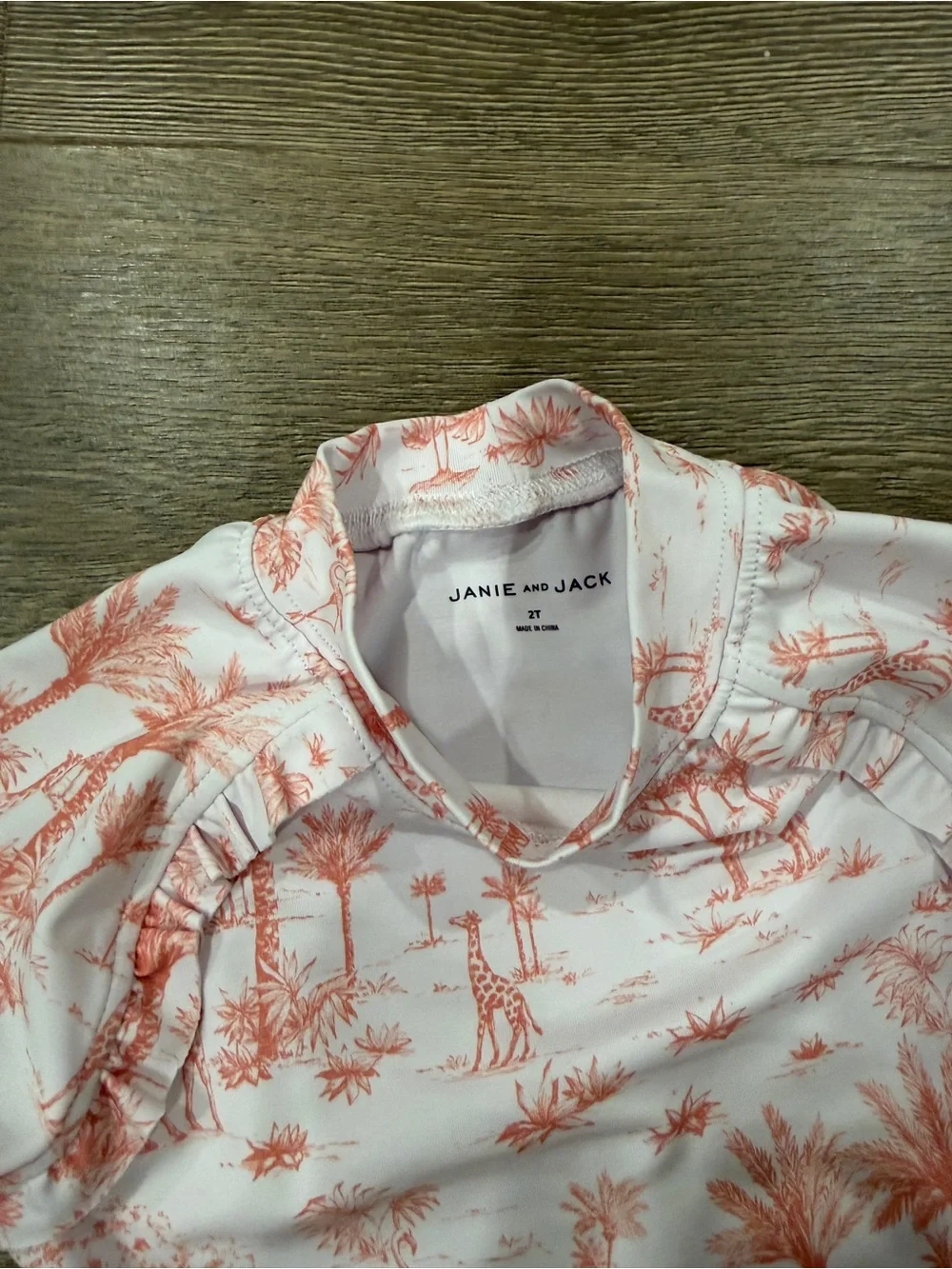 Janie & Jack Rashguard Shirt & Bottoms Ruffle Swimsuit Safari Animals Pink White